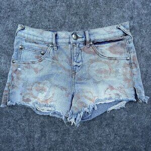 Free‎ People Jean Shorts Womens 26 Denim Cutoffs Thrashed Raw Flowers Frayed